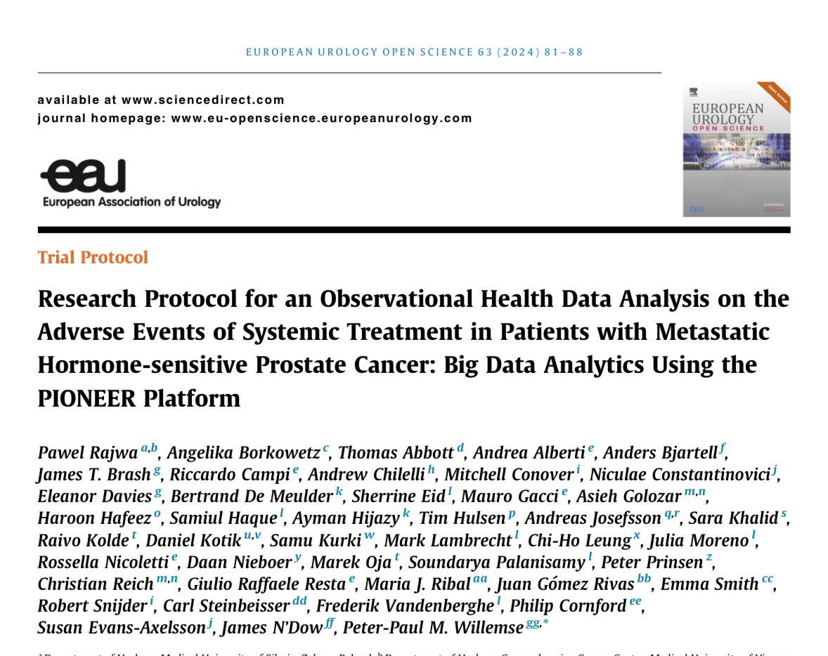 Our PIONEER protocol just published 🔥🔥 Using PIONEER Big Data Platform we will analyze AEs among patients treated with ARSI, docetaxel, or triplet combinations for mHSPC. Several studies incoming 💫 @ProstatePioneer sciencedirect.com/science/articl…