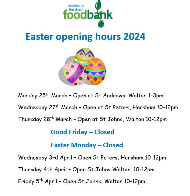 WaltonHershamFdbank (@waltonhershamfb) on Twitter photo Here are the foodbank opening hours over Easter for those with a referral. @WaltonCharity <a href="/CAElmbridgeWest/">Citizens Advice Elmbridge (West)</a> Here are the foodbank opening hours over Easter for those with a referral. @WaltonCharity <a href="/CAElmbridgeWest/">Citizens Advice Elmbridge (West)</a>