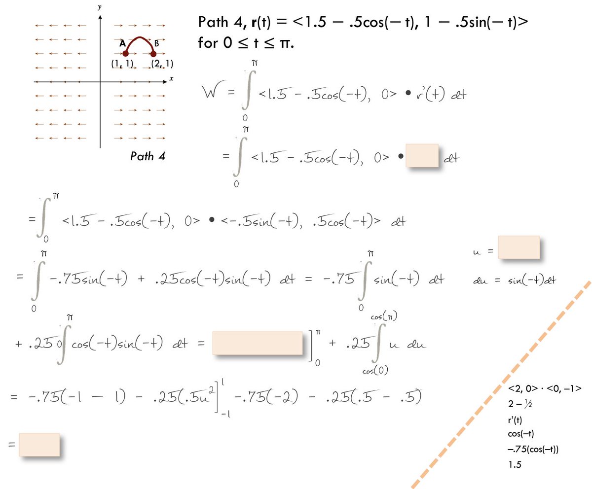 DeconstructCalc's tweet image. We call this a faded example. At this point, students have seen a few examples, and we want them to try pieces on their own. We encourage them to fold their page back at the dotted line before working - they can check their answers after they try. #deconstructcalc #calcmindset