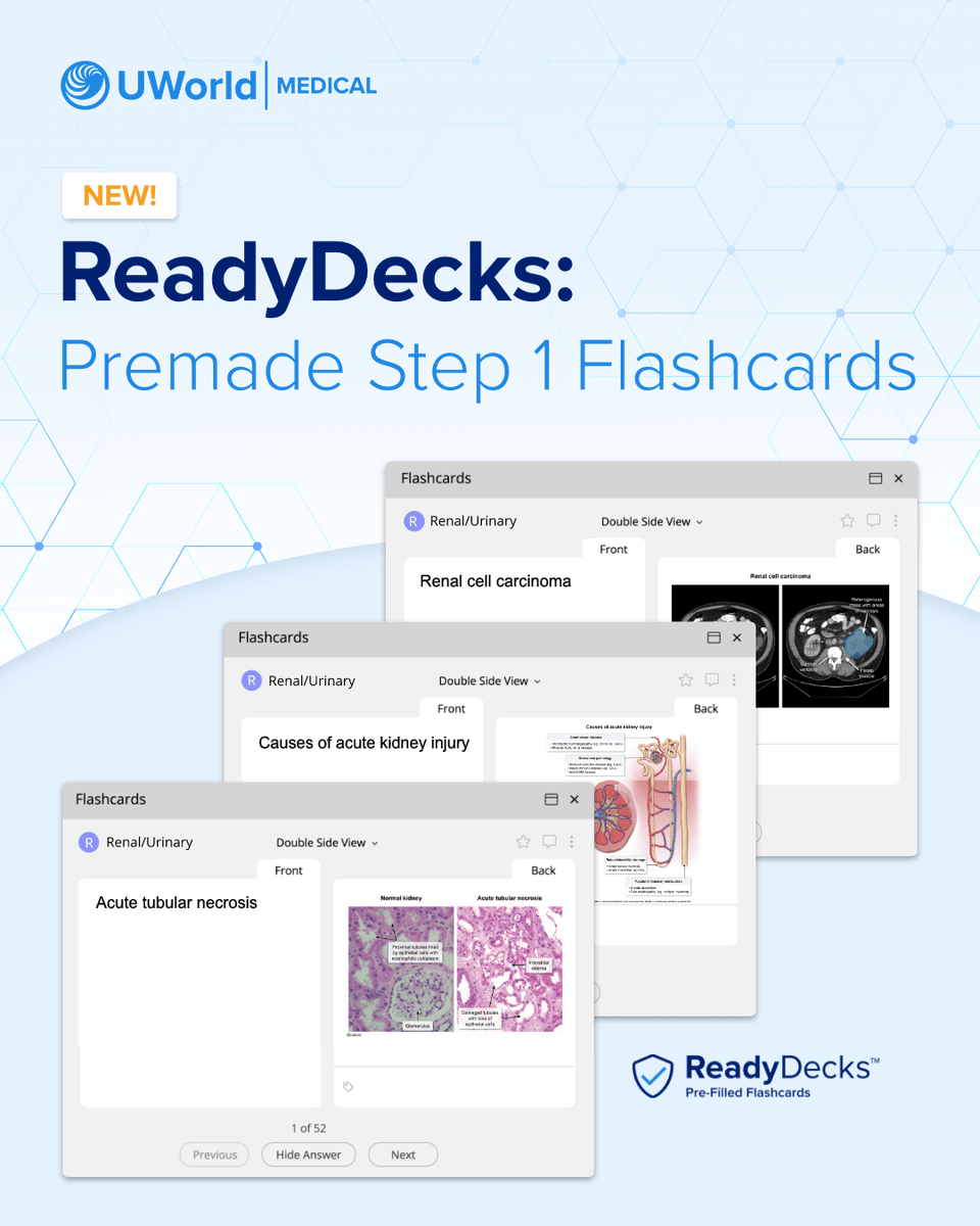 Introducing ReadyDecks: Premade flashcards for USMLE® Step 1! This exclusive add-on is available to new Step 1 QBank subscribers and existing users for just $39 and is automatically applied to all customers with 730-day subscriptions. Learn More: bit.ly/4a7VkQr