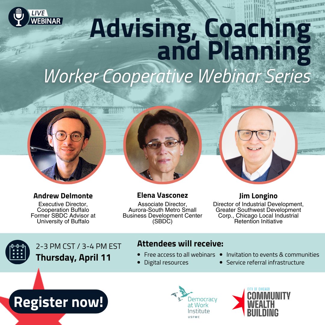 🌟 This one is for the accountants, the lawyers, and, well, all the business advisors who want to join! Join the 1st webinar of our 3-part series, 'Educating the Ecosystem' to learn about worker co-op development and business planning us02web.zoom.us/webinar/regist… #DAWI #ChicagoWEB