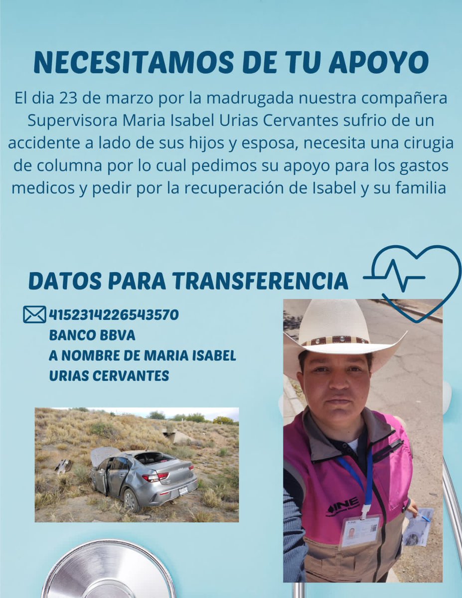 Plebes por favor se solicita el apoyo para nuestras amigas Isabel y Azucena quienes sufrieron un accidente automovilístico junto con sus hijxs el pasado sábado; por favor si en está en sus posibilidades hacerlo, aquí les comparto #HagamosComunidad #familialesbomaternal