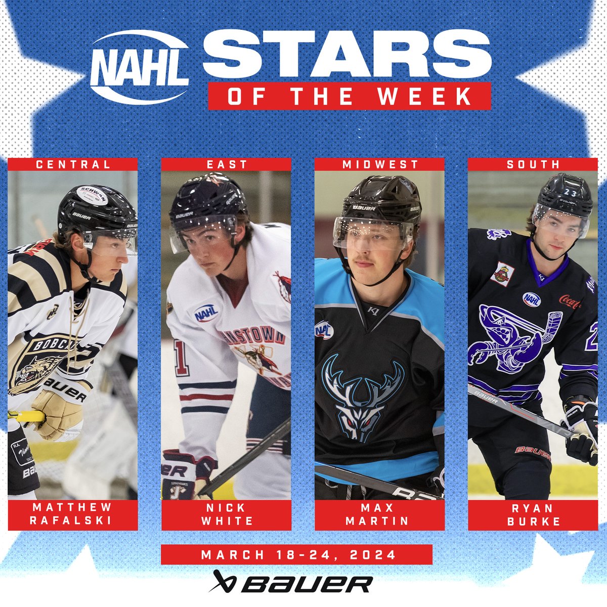 NAHL (@nahlhockey) on Twitter photo ⭐️ NAHL <a href="/BauerHockey/">BAUER Hockey</a> Stars of the Week ⭐️
Central: Matthew Rafalski
East: Nick White
Midwest: Max Martin
South: Ryan Burke
📰: nahl.com/news/story.cfm… ⭐️ NAHL <a href="/BauerHockey/">BAUER Hockey</a> Stars of the Week ⭐️
Central: Matthew Rafalski
East: Nick White
Midwest: Max Martin
South: Ryan Burke
📰: nahl.com/news/story.cfm…