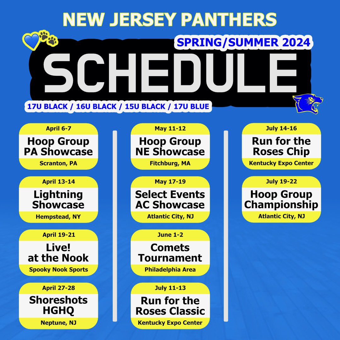 Here’s my schedule for this 2024 AAU season with @nj_panthers! So excited for this season with my 15u Black team! @CoachZ_NJP @CoachJordanNJP