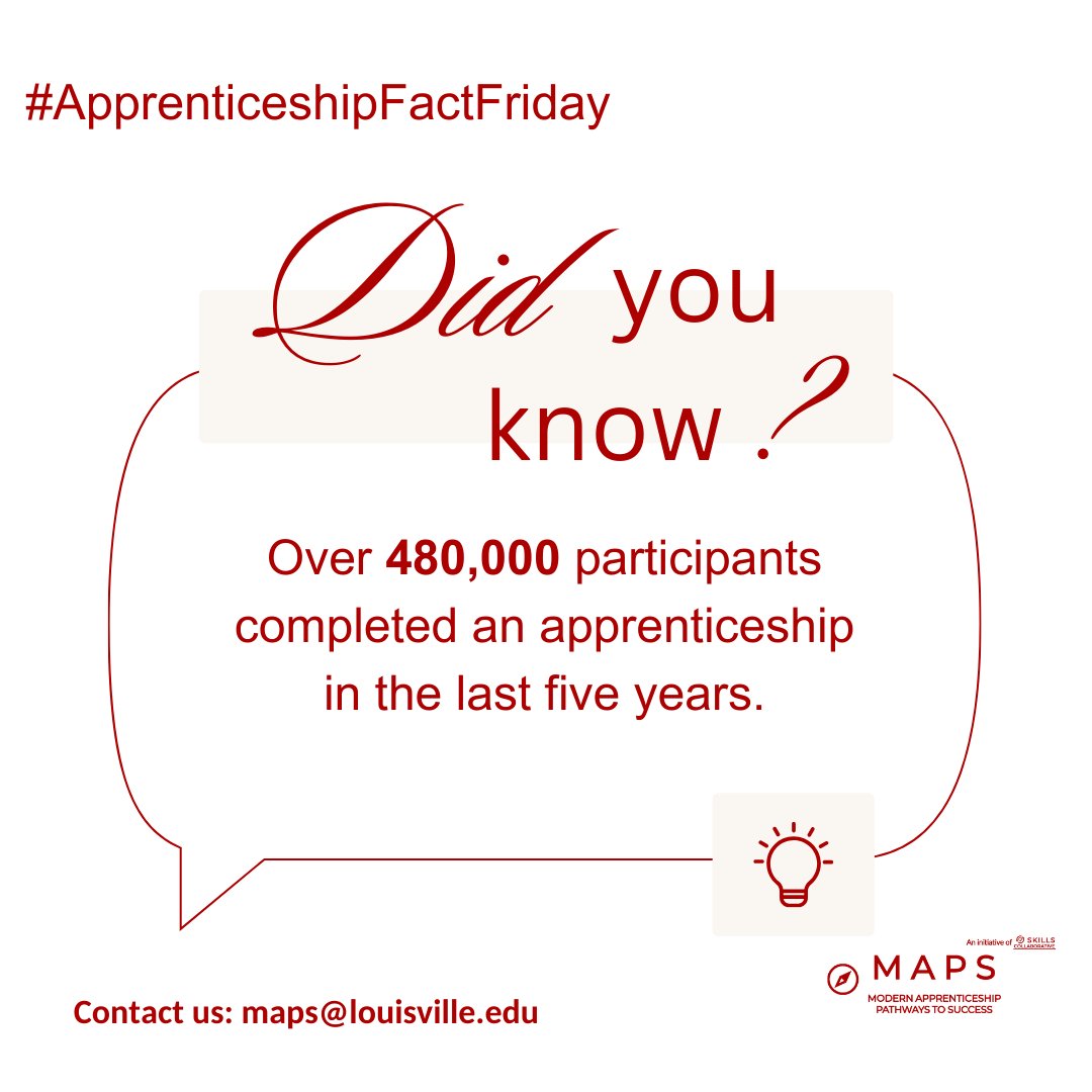 UofL MAPS Program (@uoflmapsprogram) on Twitter photo #ApprenticeshipFactFriday Did you know over 480,000 individuals successfully finished an apprenticeship within the past five years? #ApprenticeshipFactFriday Did you know over 480,000 individuals successfully finished an apprenticeship within the past five years?