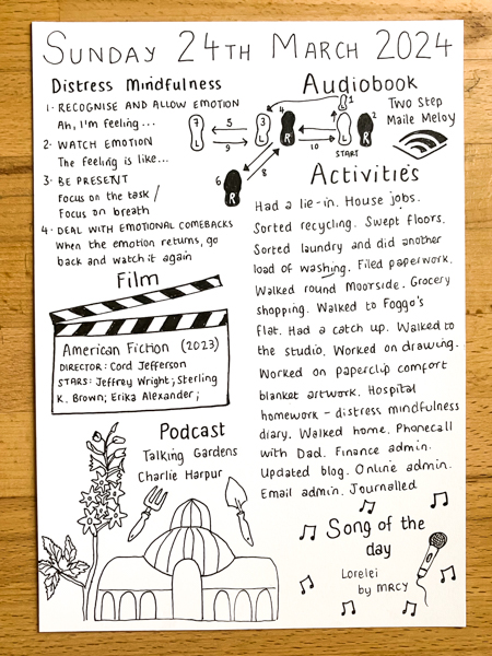 Sunday 24th March 2024 - helenshaddock.blogspot.com/2024/03/sunday… #art #diary #drawing #journal #helenshaddock #eatingdistress #eatingdisorder #ocd #mentalhealth #recovery #autism @mailemeloy @WordTheatre @GdnsIllustrated @N_B_Project