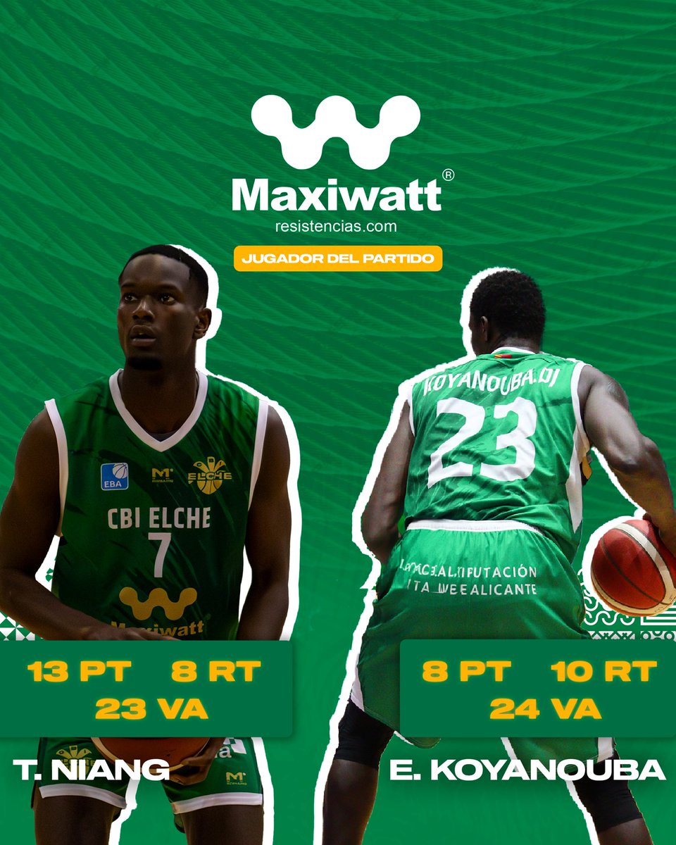 Edmond Koyanouba y Talla Niang  jugadores <a href="/RMaxiwatt/">Resistencias Industriales Maxiwatt</a> de la jornada 🔥🔧

#ÚneteAlJuego🟢 #ElBaloncestoDeElche