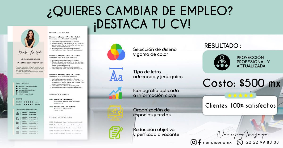 ¿BUSCAS EMPLEO O QUIERES CAMBIAR DE EMPLEO? 💫 💻  
¡Perfila y destaca tu CV! El 100% de mis clientes han destacado con su CV y obtenido el cambio que buscaban. 👩‍💼 👨‍💼 
CVs en Español e Inglés, también te ayudo desde cero.
#newjob #cv #update #empleo