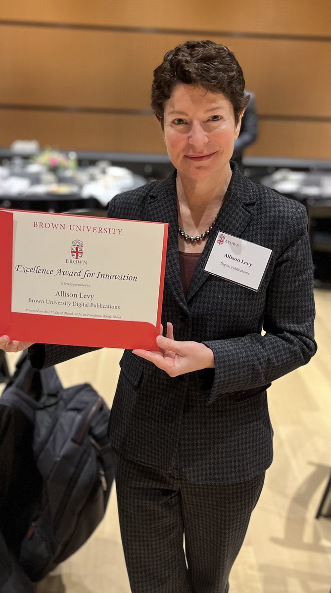 Honored to receive the @BrownUniversity Excellence Award for #Innovation, and so proud of the Digital Publications team: Crystal Brusch, Clare Jones, Holiday Shapiro! @brownlibrary @MellonFdn @NEHgov @NEH_ODH @US_IMLS #digitalpublishing #teamwork