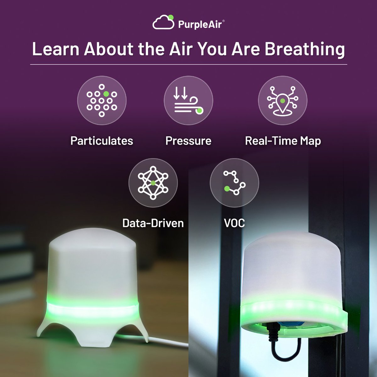 Discover the future of air quality monitoring with #PurpleAir! 🌟  PurpleAir air quality monitors are industry-leading in measuring particulate matter and are easy to incorporate into everyday life through the real-time PurpleAir Map.