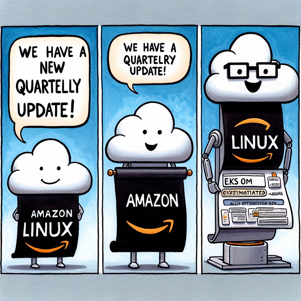 aws_news_comics's tweet image. Amazon Linux announces new quarterly update with AL2023.4 and availability of EKS optimized AMI
aws.amazon.com/about-aws/what…
#compute #amazonlinux2023 #awsgovcloudus