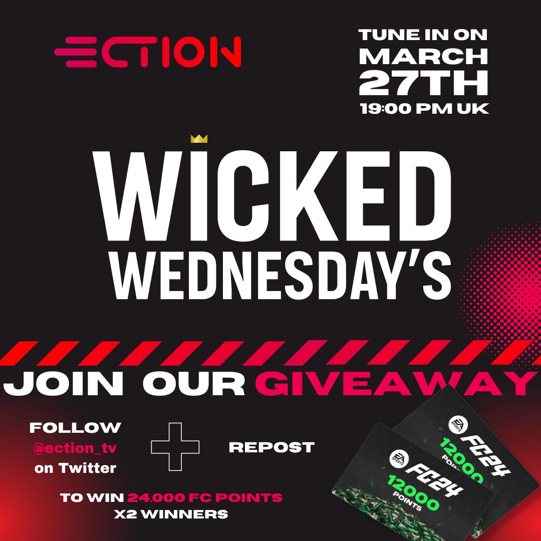 ection_tv's tweet photo. WIN BIG THIS WEEK! 😱

24,000 FC POINTS GIVEAWAY 🏆 

To enter:
Follow us ❤️
RE-POST this giveaway 🔁

Remember to mark your calendars for #WickedWednesdays 👑 this week! https://t.co/Ob3Dv5GMtJ