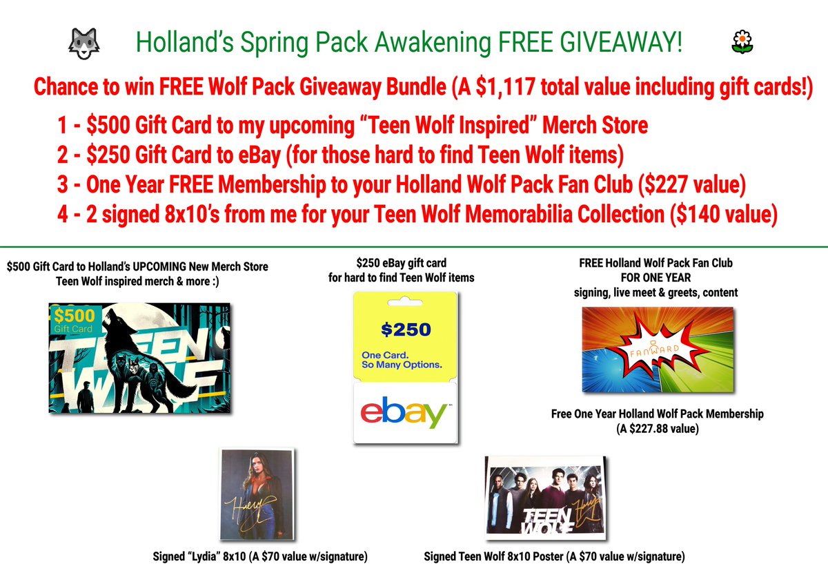 hollandroden's tweet photo. 🐺 SPRING PACK AWAKENING for Teen Wolf Fans! 🎉 Score $1,100+ in FREE, EPIC Teen Wolf goodies!⁣⁣⁣⁣⁣

You cannot miss this! Click here to enter⁣⁣⁣⁣
https://t.co/0Cfgra1hUF
⁣⁣⁣⁣⁣
Calling all Wolfies! 🐺 Want to snag a hoard of Teen Wolf treasures? Enter my biggest FREE giveaway ever and you could win:⁣⁣⁣⁣⁣
⁣⁣⁣⁣⁣
•$500 Gift Card to my NEW Teen Wolf-inspired Merch Store (launching April 5th!) 🔥⁣⁣⁣⁣⁣
⁣⁣⁣⁣⁣
•$250 eBay Gift Card (score those rare finds!)⁣⁣⁣⁣⁣
⁣⁣⁣⁣⁣
•FREE Year of Holland's Wolf Pack Fan Club with me for signings, meet & greets, content and more ($227 value!)⁣⁣⁣⁣⁣
⁣⁣⁣⁣⁣
•2 Signed 8x10s from me ✨⁣⁣⁣⁣⁣
⁣⁣⁣⁣⁣
You cannot miss this! Click here to enter⁣⁣⁣⁣
https://t.co/0Cfgra1hUF⁣
⁣⁣⁣⁣⁣
Get this:⁣⁣⁣⁣⁣
⁣⁣⁣⁣⁣
•Instant confirmation of your entry ✅⁣⁣⁣⁣⁣
•Winner announcement (so you'll know no matter what!)⁣⁣⁣⁣⁣
•Deadline alert: Enter by April 4th, 11:59 pm CST ⏰⁣⁣⁣⁣⁣
⁣⁣⁣⁣⁣
BONUS: Stay subscribed & get auto-entered in future giveaways! 🤩⁣⁣⁣⁣⁣
⁣⁣⁣⁣⁣
"Holland & the Fanward crew are the BEST! Always making fans happy!" - Danny⁣⁣⁣⁣⁣
⁣⁣⁣⁣⁣
You cannot miss this! Click here to enter⁣⁣⁣⁣
https://t.co/0Cfgra1hUF