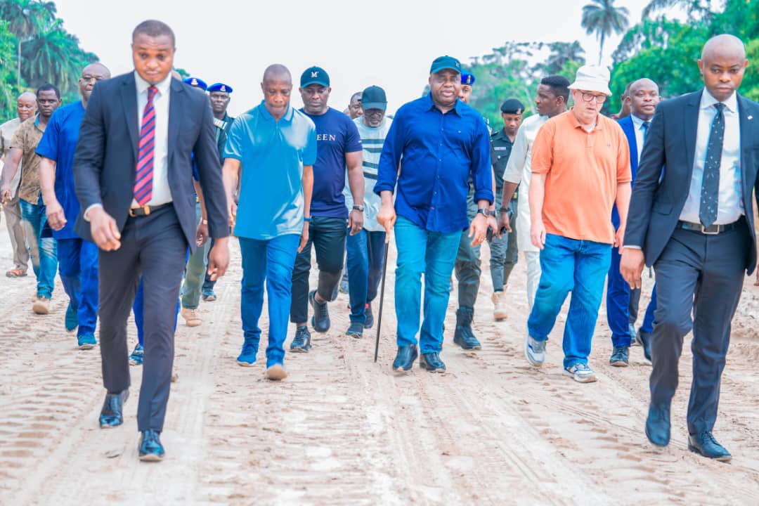 govdouyediri's tweet photo. Today, I decided to go and see the progress made so far on the ongoing construction of the Nembe-Brass road.

The progress on the first phase of 21km is very appreciable.

I must appreciate Mr. President, Asiwaju Bola Ahmed Tinubu, GCFR, for his approval to collaborate with us on this very strategic and historic road project.

Our Government of Prosperity is committed to the completion of the project, hence my regular inspection visit to the site.