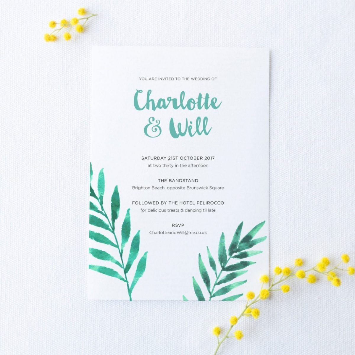 Watercolour fern leaf wedding invitation with botanical theme. Elegant calligraphy adds a touch of sophistication. Perfect for a nature-inspired celebration. 

#BotanicalWedding #weddinginvitations #weddingstationery
#ukgiftam #kraftspace
buff.ly/43uyPTc