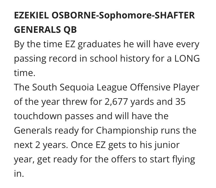 RecruitShafter's tweet image. Class of 26 QB @ezekielosborne1 with high praise from @PAGMETER  
#GeneralsLead