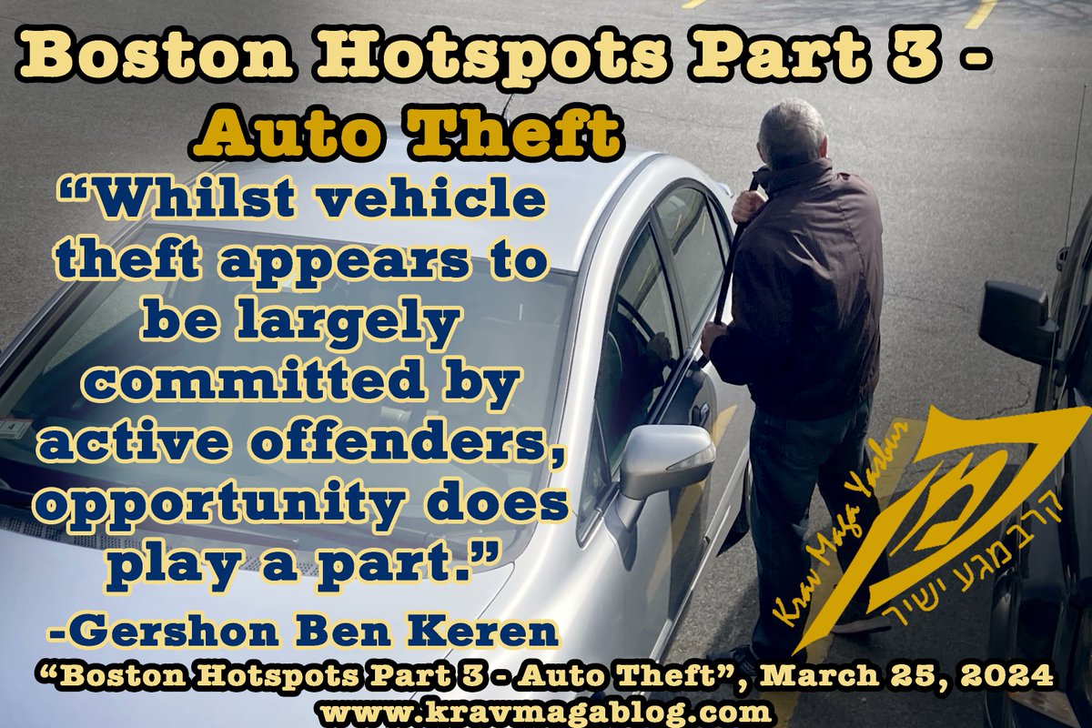 Last/Third article on crime hotspots in Boston (though most of the information in the article is applicable to other cities etc.), with this one looking at auto-theft.
bostonkravmaga.com/blog/boston/au… #autotheft #theft #crime #kravmaga #MondayBlogs