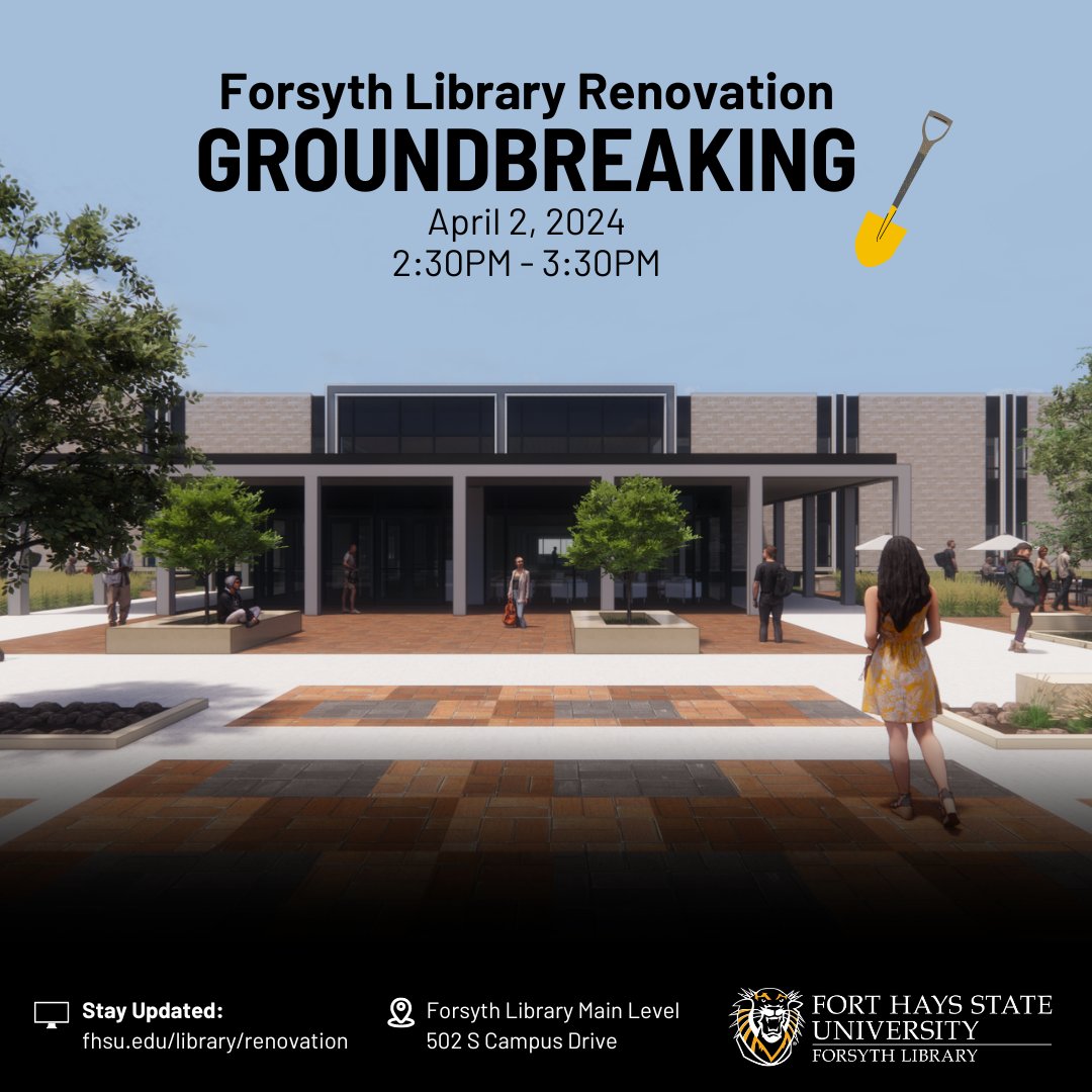 Help @forthaysstate make history at the Groundbreaking Ceremony for the $27.7M renovation of Forsyth Library on Tuesday, April 2nd @ 2:30pm.
@tisa_mason @SenatorMoran @fhsu_foundation #libraryrenovation