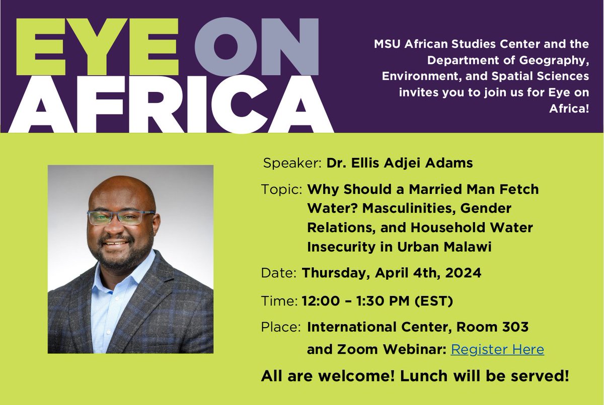 ESPP (@espp) on Twitter photo ESPP alumnus Ellis Adams will visit MSU and give a seminar on April 4, 2024. All are welcome! <a href="/ellisaadams/">Ellis Adjei Adams</a> ESPP alumnus Ellis Adams will visit MSU and give a seminar on April 4, 2024. All are welcome! <a href="/ellisaadams/">Ellis Adjei Adams</a>