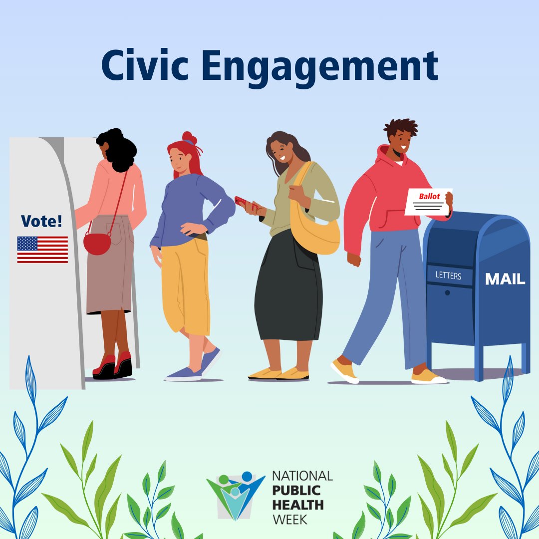 Voting and other forms of civic engagement shape our community and how it allocates resources to support our opportunity for healthy lives. And studies show better public health outcomes in states where more people vote. NPHW.org #NPHW