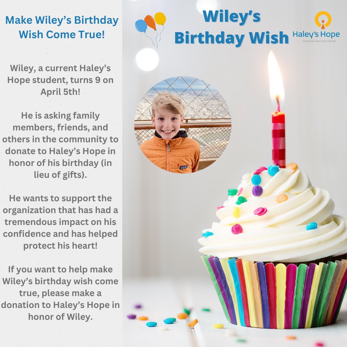 My son is doing something amazing - raising money for @HaleysHope dyslexia learning center for his 9th birthday! Please join us in supporting dyslexic thinkers! haleyshope.org/make-a-donation