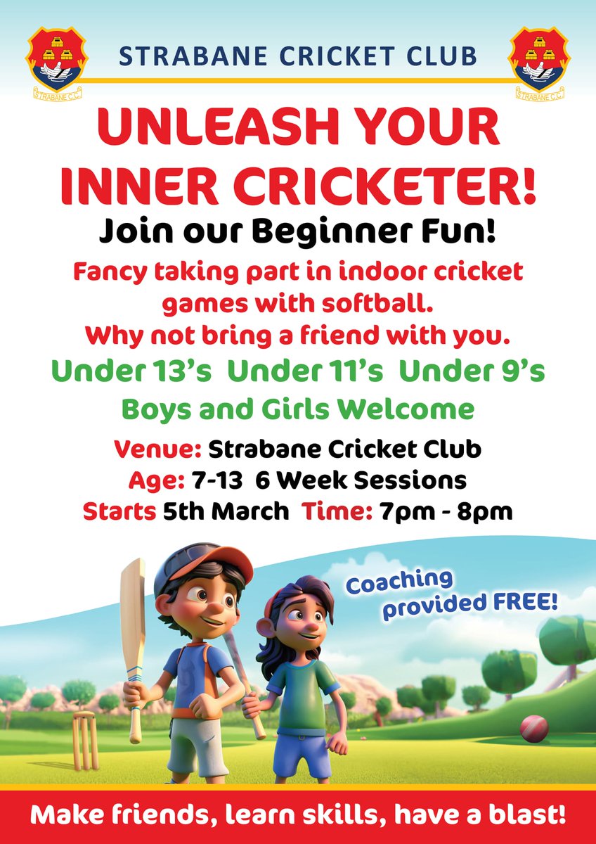 Coaching back on tomorrow night.  Everyone welcome. #bringafriend <a href="/StrabaneCC/">Strabane CC</a>