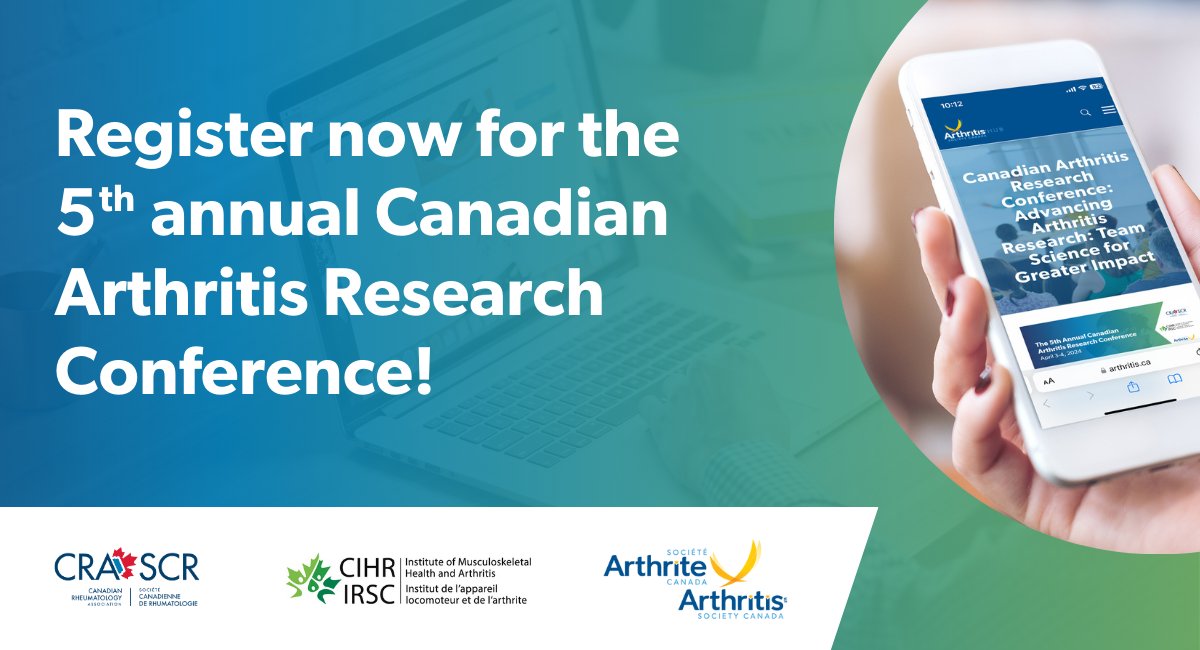 Don't forget to register for the 5th annual Canadian Arthritis Research Conference! Registration closes on March 29. For more details, visit: arthritis.ca/researchers/ca…. Register now! rheum.member365.com/public/event/d…