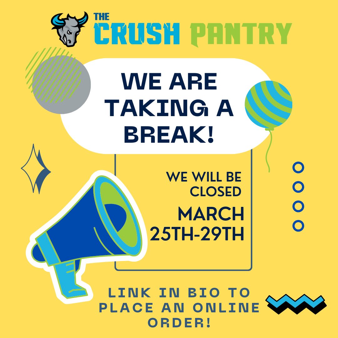 ccc_basicneeds's tweet image. BRB.
#TheCrushPantry is closed during Spring Break!
Place an online order. Link in bio!
See you soon! 😎