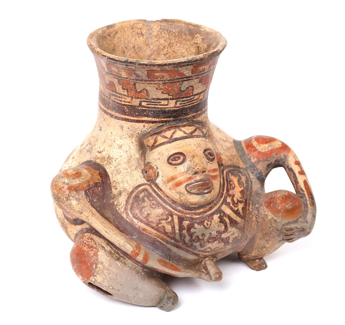 Costa Rican Pottery Urn Rattle, Erotic. Greater Nicoya, Pataky period VI circa 1000 to 1350 AD. Extremely detailed erotic pottery urn, depicting a seated male grasping his erect manhood in a very sensual and suggestive. #artifacts #history #art #homedecor #archaeology #museum