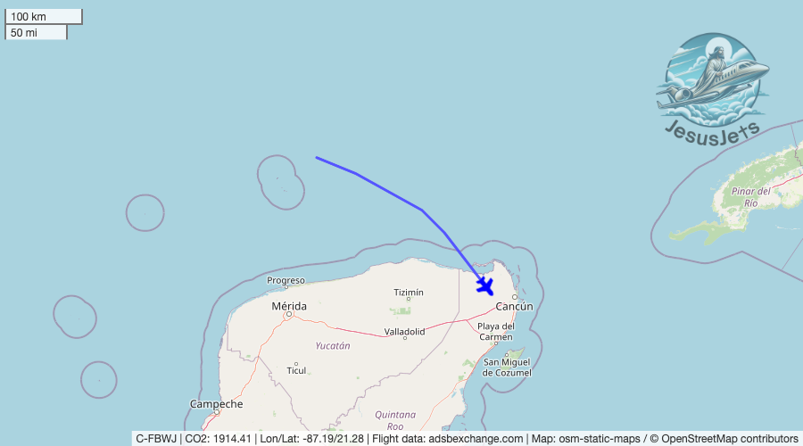 TestLumberjack's tweet image. C-FBWJ (#gulfstream G550 reportedly used by #testuser) no longer detected in flight. Emissions est. 1914 kg #CO2 (compared to 99 kg flying commercial). #CO2emissions