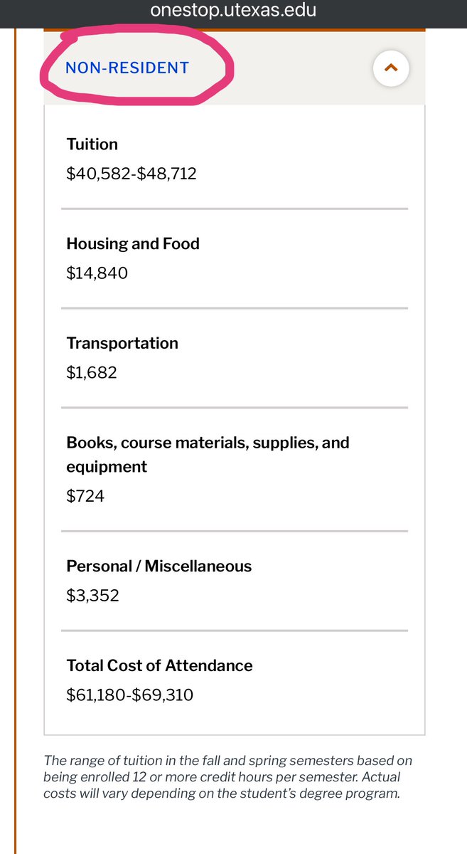 Thousands of people would fight to get down to $112K 😅 Yes, just for undergrad. If you’re surprised, you should google ‘cost of attendance’ at “big” schools now 💔

Example: non- Texas resident; multiply by 4 for a degree; UT’s FinAid pkg is stellar tho. Many aren’t.