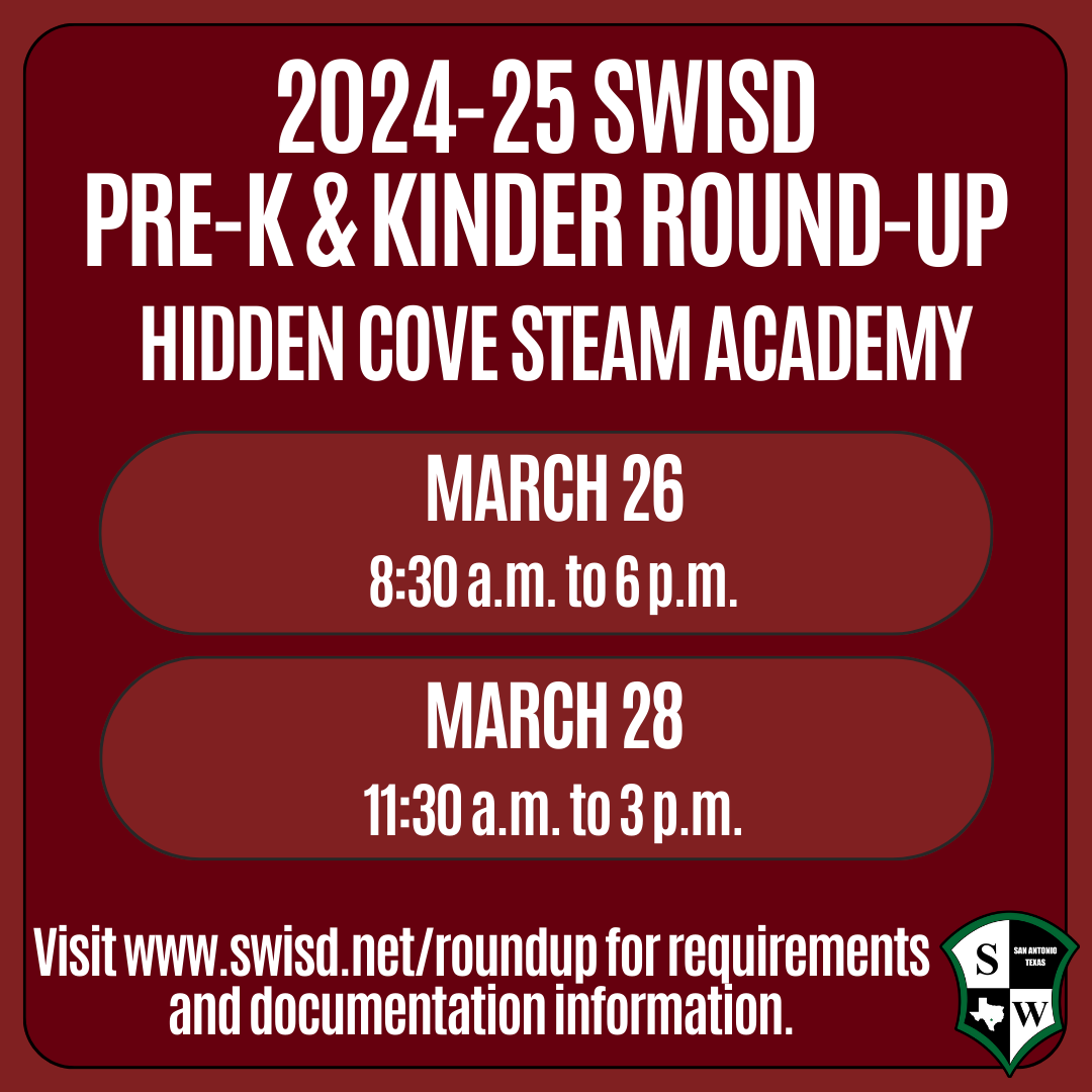 This week, Hidden Cove STEAM Academy will have staff on hand to help with enrollment. Visit swisd.net/roundup for age requirements and the required documentation needed.