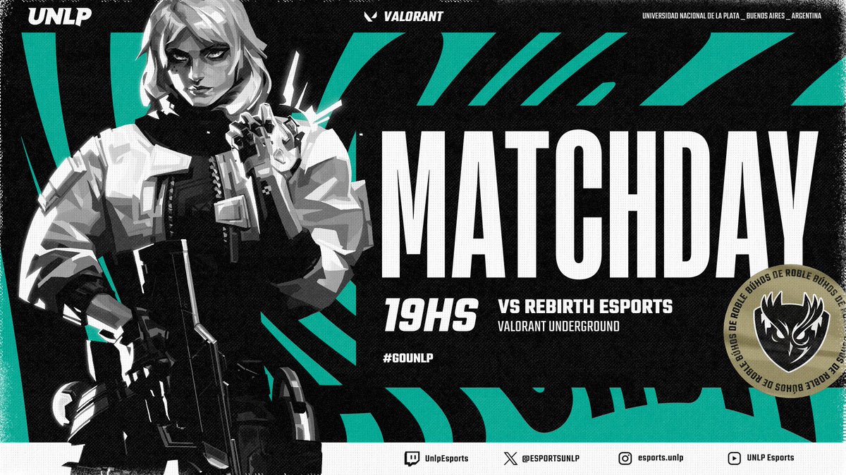 #VALORANT | MATCHDAY

🤟 Hoy si, ponemos primera y comienza la nueva temporada de #VALORANTUnderground

🆚 <a href="/Rebirthe_Sports/">Rebirth</a> 
⏰ 19:00HS
💻 TBD

🟢⚫ #GOUNLP ⚫🟢