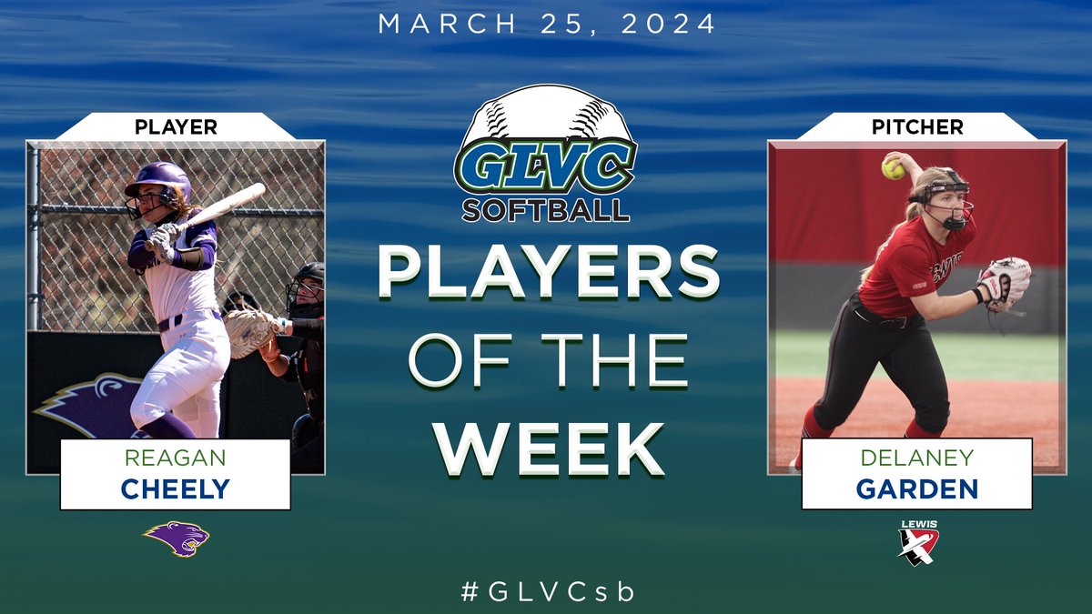 Great Lakes Valley Conference (@glvcsports) on Twitter photo 🥎 #GLVCsb WEEKLY AWARDS
PLAYER: Reagan Cheely | IF | <a href="/McKBearcats/">McKendree Bearcats</a>
PITCHER: Delaney Garden | LHP | <a href="/LewisFlyers/">Lewis Athletics ✈️</a>
🔗 GLVCsports.com/POTWsb 🥎 #GLVCsb WEEKLY AWARDS
PLAYER: Reagan Cheely | IF | <a href="/McKBearcats/">McKendree Bearcats</a>
PITCHER: Delaney Garden | LHP | <a href="/LewisFlyers/">Lewis Athletics ✈️</a>
🔗 GLVCsports.com/POTWsb