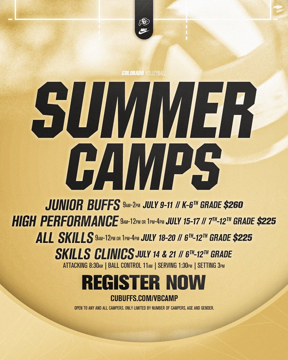 It may be Spring Break… but we’re ready for SUMMER. ☀️☀️☀️ Who will we see in our gym this July??? Sign up today ➡️ cubuffs.com/vbcamp #GoBuffs