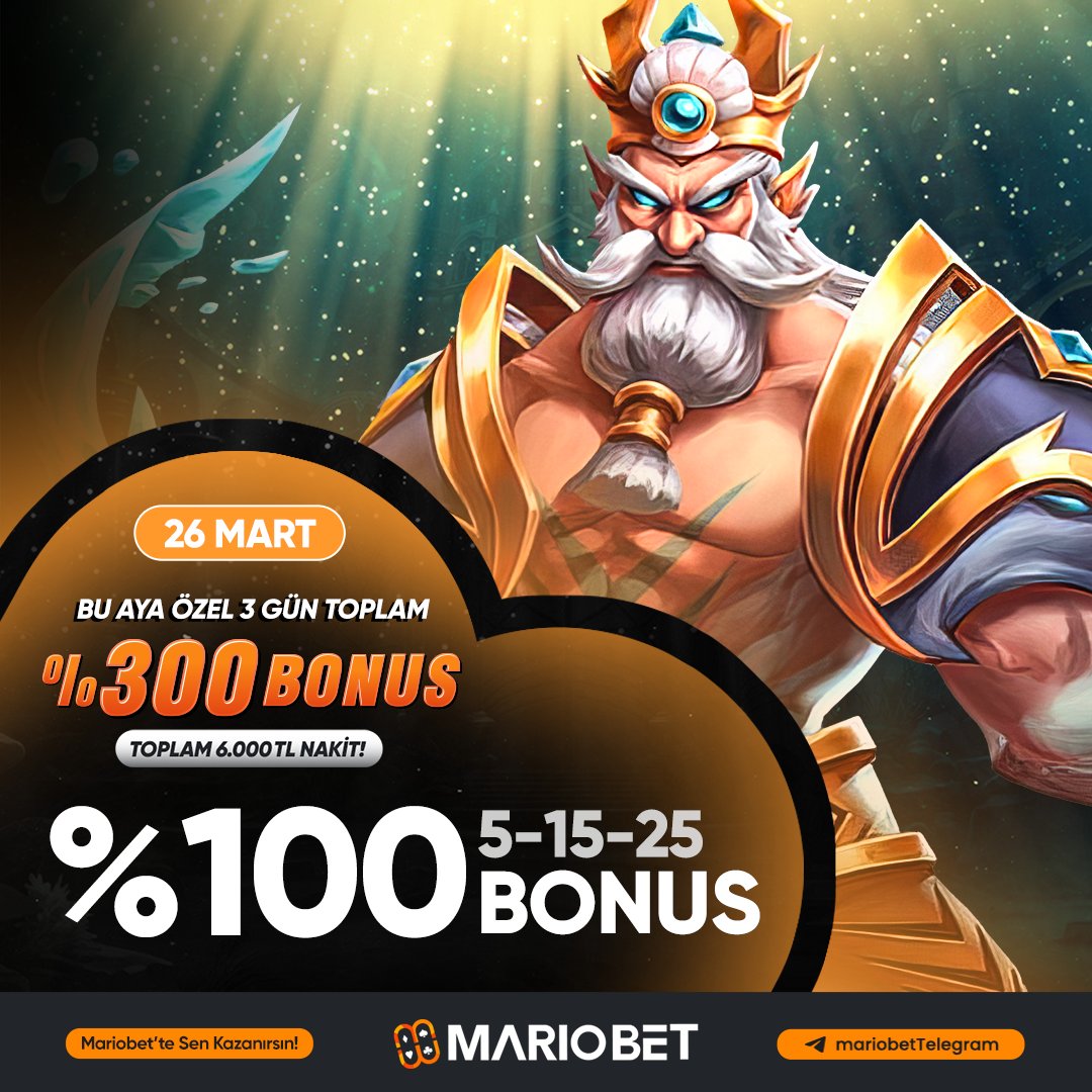 Mariobet %100 Yatırım bonusu 🔣 Mart Ayı 26. gün bonusunu almayı unutma‼️ 🔣%100 Yatırım bonusu Bahis, Canlı Casino, Slot, Uçan oyunlar ve Diğer oyunlar alanında geçerlidir.‼️ 🔣 %100 Yatırım bonusu Tüm yatırım yöntemleri için geçerlidir.‼️ 👉Mariobet'te Sen kazanırsın!