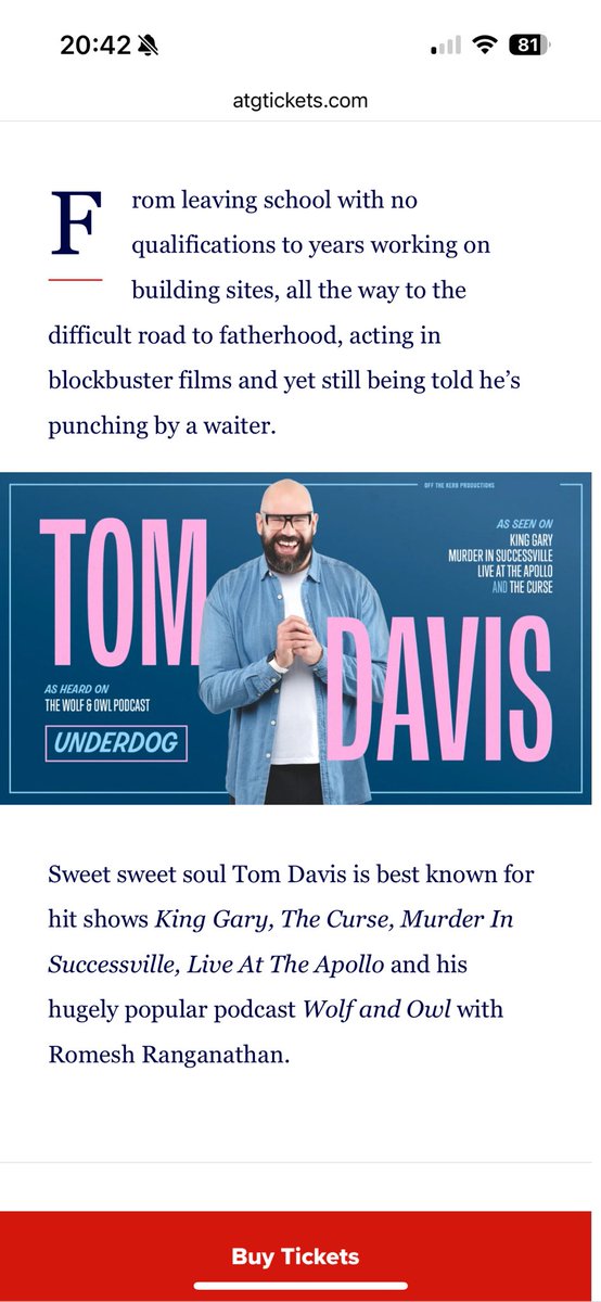 I’ve still got 2 tickets for sale for @BigTomD in OXFORD. Sat April 13th!! DM me! I can’t make it and have bought tickets for Aylesbury now. @NewTheatreOx #TomDavis #Underdog #comedy #oxford