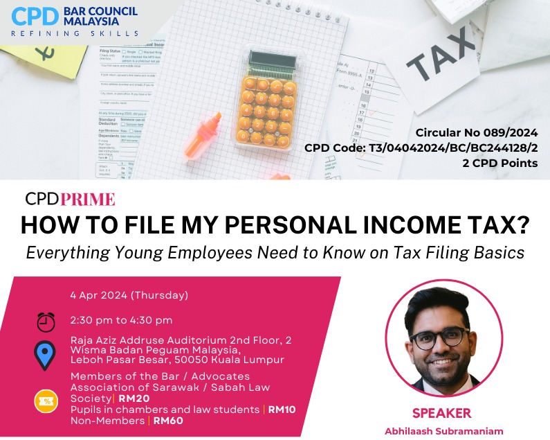 Circular No 089/2024 | CPD Prime | How To File My Personal Income Tax? Everything Young Employees Need to Know on Tax Filing Basics (4 Apr 2024)

Register here: bit.ly/48PhR33
View circular here: bit.ly/3TxFqcb
