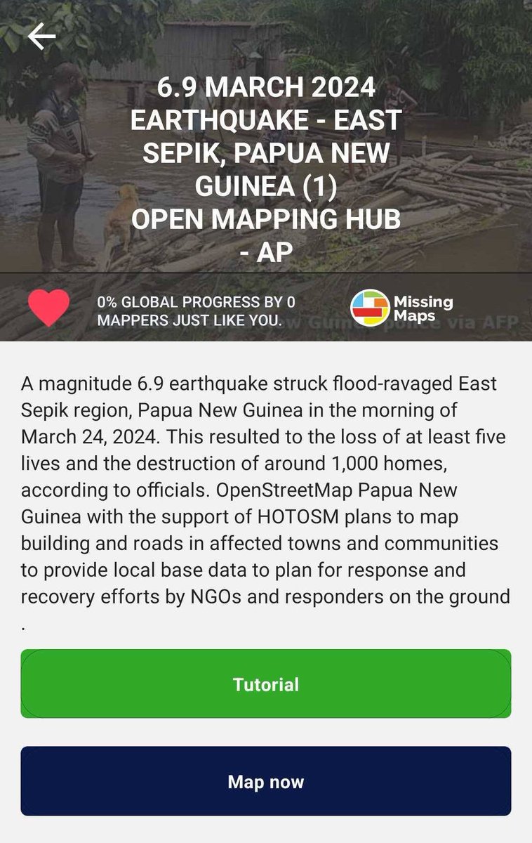 openmapping_ap's tweet image. MAPSWIPErs NEEDED for a magnitude 6.9 earthquake struck flood-ravaged East Sepik region, Papua New Guinea in the morning of March 24, 2024. This resulted to the loss of at least five lives and the destruction of around 1,000 homes, according to officials. 

#APHub #OpenMapping