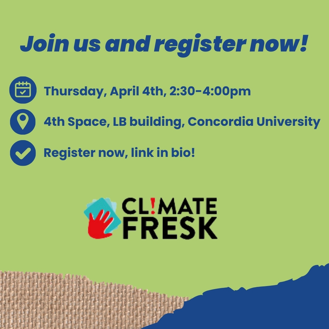 🌍 Dive into Climate Action with Us! 🌍
🌟 Join us for the Climate Fresk Workshop! 🌟

This workshop is a part of our all-day event on April 4th, 'Innovations in Plastic Upcycling'! ♻

📝 Register below: concordia.ca/.../2024/04/04…