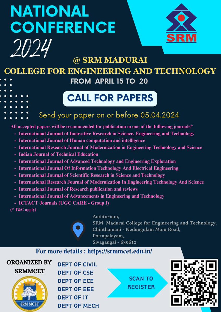 srmmadurai's tweet photo. Attention Students and Research Scholars!!⚠⚠
Call for you're papers!! *Deadline* - *05.04.2024*
#ResearchOpportunity #AcademicCall
#ScholarlyResearch #PaperSubmission
#AcademicDeadline #ResearchDeadline
#ScholarlyWork #StudentResearch
#CallForPapers #AcademicDeadlineAlert https://t.co/aYJkG528lH