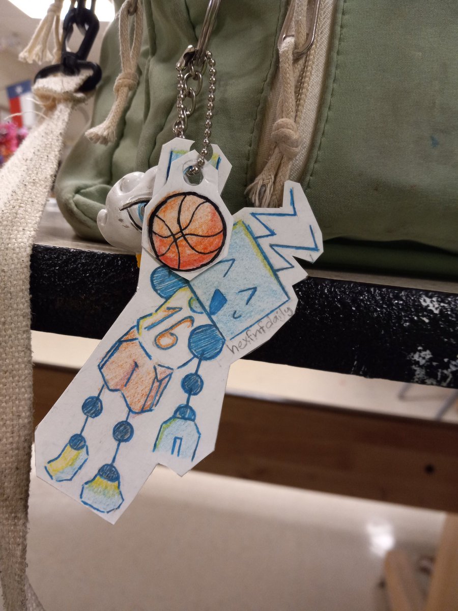 day 93- hex keychain!!! now I can bring him anywhere!! (not that I wasn't already) I accidentally messed up on his hand (1st punture was terrible) and basketball (tore off some of the tape) but that's ok!! 🎉 #hexfnf #fnfhex #fnf