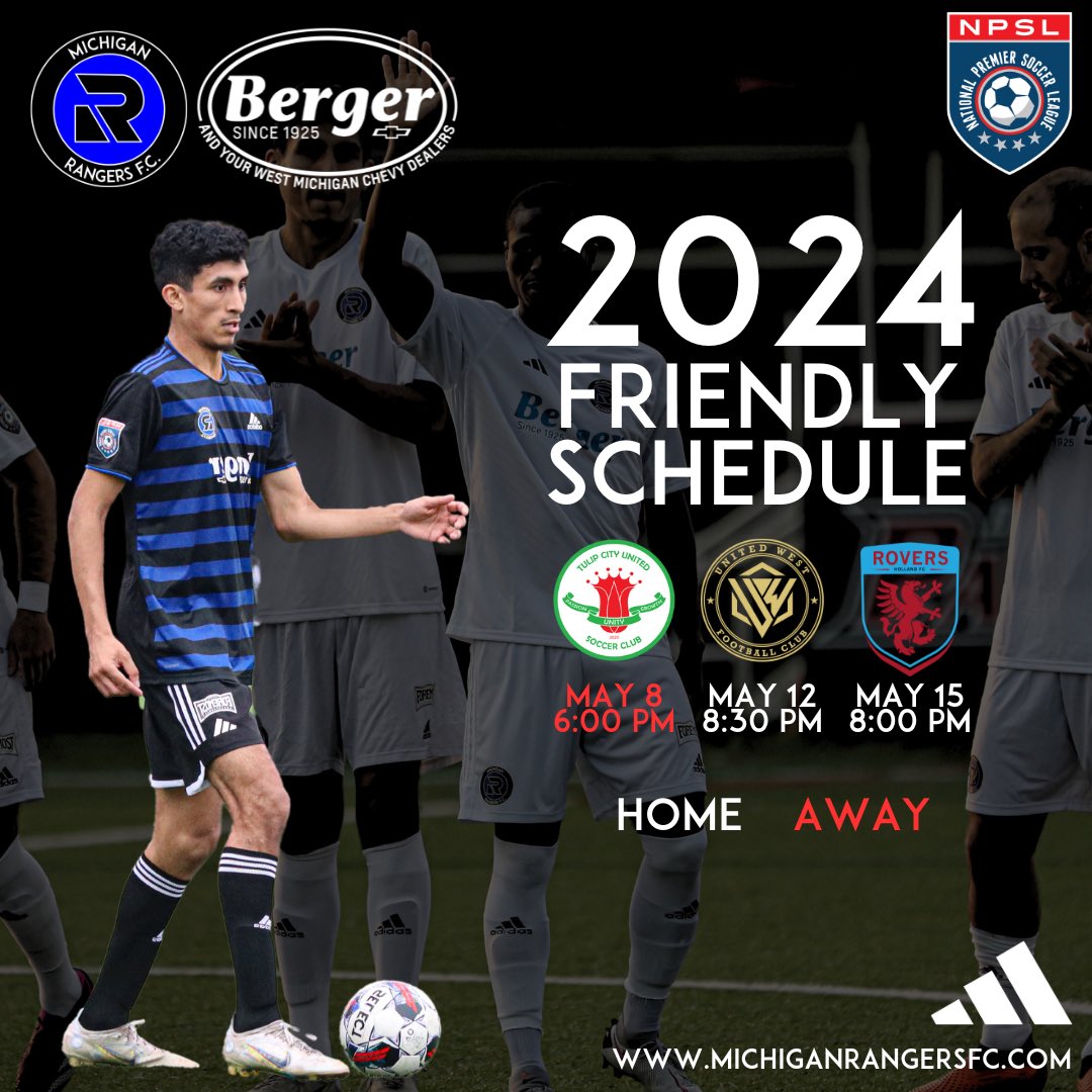 MRFC_NPSL's tweet image. Ahead of releasing our 2024 NPSL schedule, we will play 3 friendlies to kickstart the season! Check them out!
#NPSL #letsgo #competition #MichiganRangersNPSL