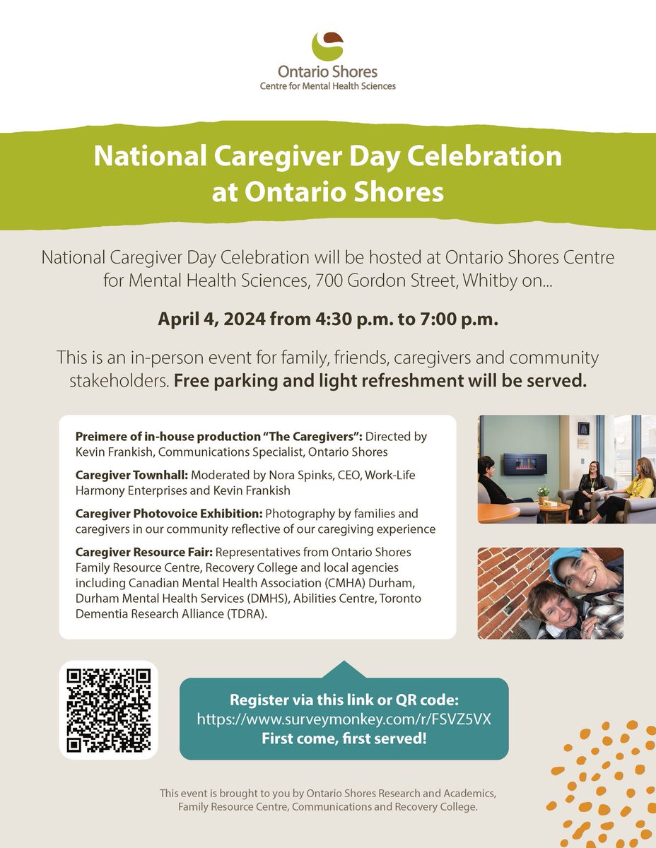 Near Whitby, Ontario (region of Durham) Join us Thursday April 4 to Celebrate CAREGIVERS (even though National Caregiver Day🇨🇦 is officially April 2, we’ll celebrate April 4) @OntarioShores Looking forward to being a panelist at the Caregiver Townhall ontarioshores.ca/national-careg…