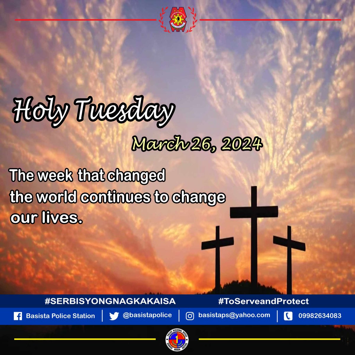 Holy Tuesday
#SERBISYONGNAGKAKAISA
#ToServeAndProtect
#PNPKakampiNyo
#LagingHandangMaglingkod