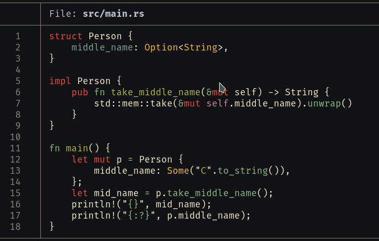 #RustQuiz: What will be the output?  

A. Compilation Error  

B.  prints 'C'  then panics at runtime at line 17  

C.  prints the following
C
None  

D. prints the following
C
C

(this is simple quiz based on twitter thread posted by @nomad421 )   

#rustlang  #rust