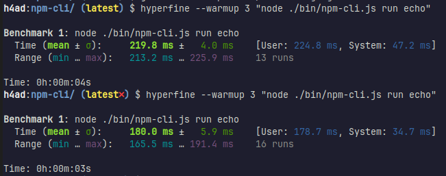 Shaving 40 ms off the npm run basically avoids importing an entire module for just one small function.

github.com/npm/cli/pull/7…