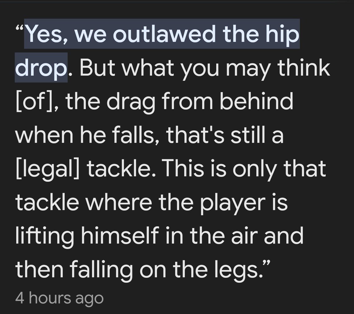 Some people are mad about the new hip drop tackle rule. It has some conditions...