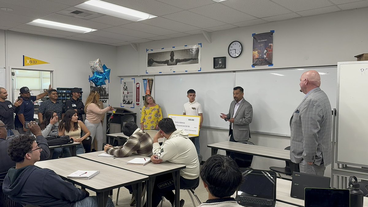 CONGRATULATIONS to Carlos Valencia! A dedicated AVID student, on winning the prestigious Edison Scholarship today! 🎉 His hard work pays off, earning him $50,000 towards his education. Back-to-back victories for the AVID program!