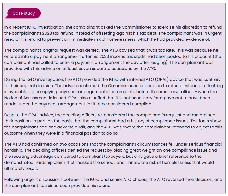 The Ombudsman has constructed this guide to frame the ATO's actions as case studies and excoriate them for ignoring recommendations by the Ombudsman relating to #Robotax issues as long ago as 2009, and implicitly criticises them for failing to apologise for their conduct.